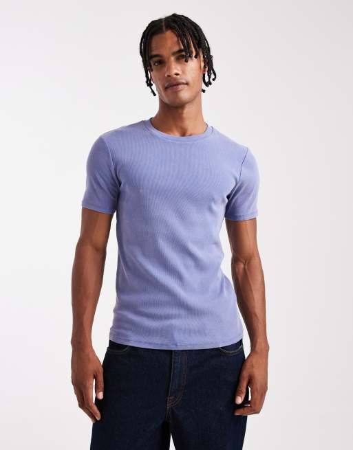 ASOS DESIGN essential muscle fit t-shirt in washed blue 