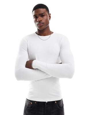 ASOS DESIGN essential muscle fit t-shirt with long sleeves in white - view 1