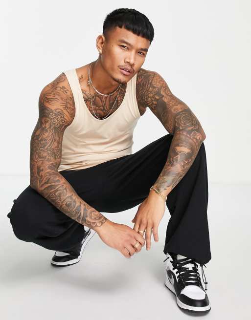 ASOS DESIGN essential muscle fit vest in beige  