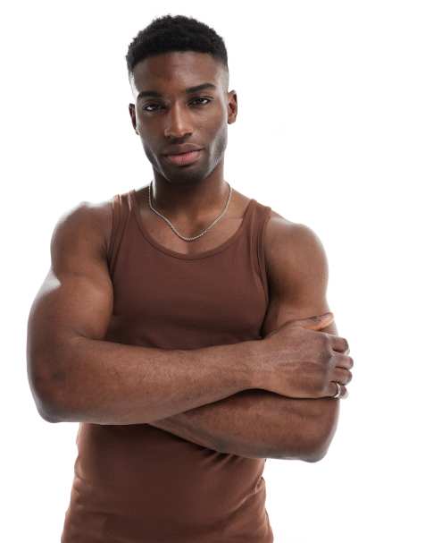 ASOS DESIGN essential muscle fit vest in brown  - view 1
