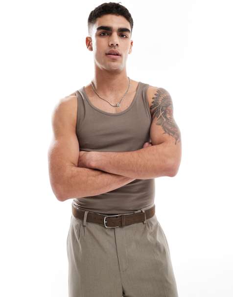 ASOS DESIGN essential muscle fit vest in brown  - view 1