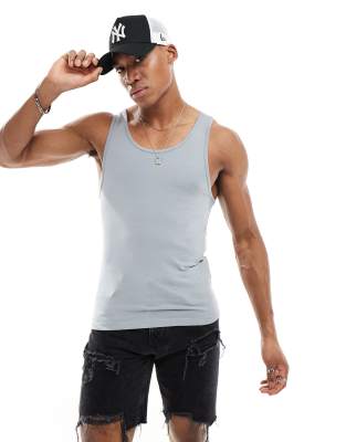 ASOS DESIGN essential muscle fit vest in grey  - view 1
