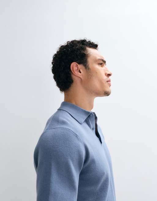 ASOS DESIGN – Essential – Niebieska koszulka polo z dzianiny w drobne prążki, 2 z 9