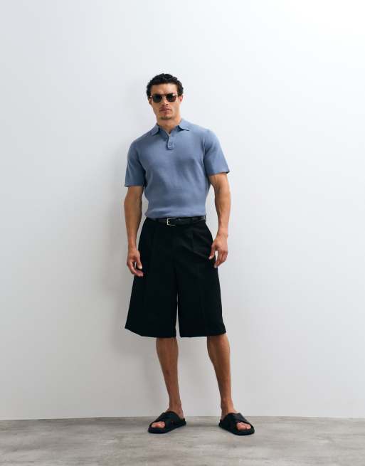 ASOS DESIGN – Essential – Niebieska koszulka polo z dzianiny w drobne prążki, 3 z 9
