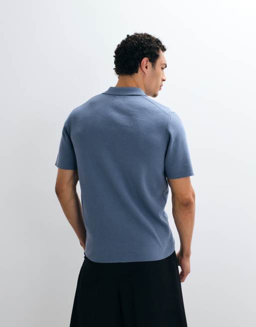 ASOS DESIGN – Essential – Niebieska koszulka polo z dzianiny w drobne prążki, 5 z 9