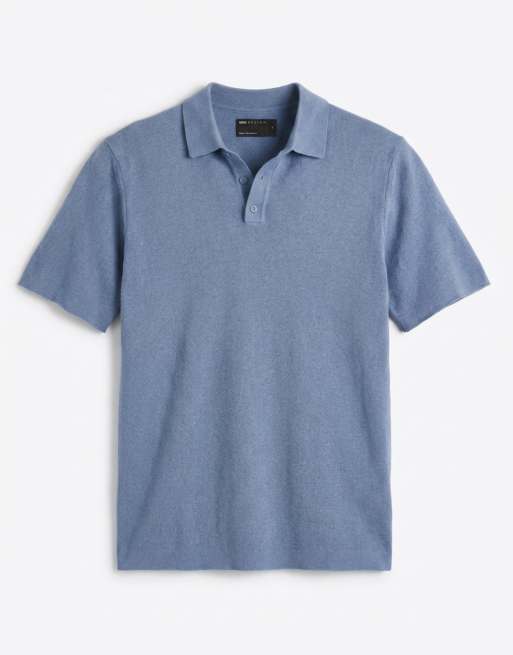 ASOS DESIGN – Essential – Niebieska koszulka polo z dzianiny w drobne prążki, 6 z 9
