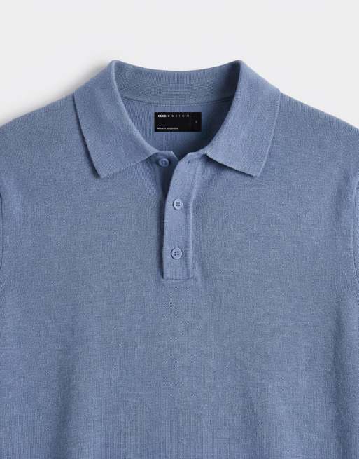 ASOS DESIGN – Essential – Niebieska koszulka polo z dzianiny w drobne prążki, 8 z 9