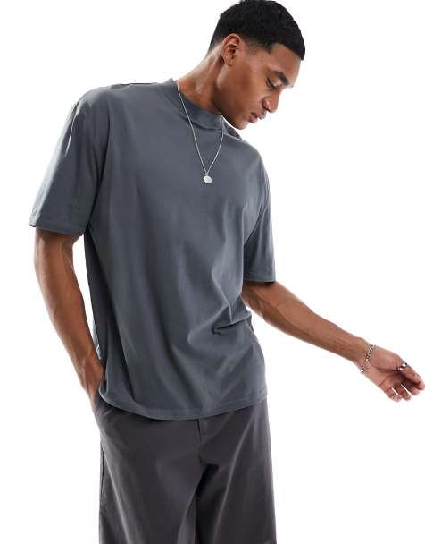 ASOS DESIGN – Essential – Oversize-T-Shirt in Anthrazit mit hohem Ausschnitt - view 1