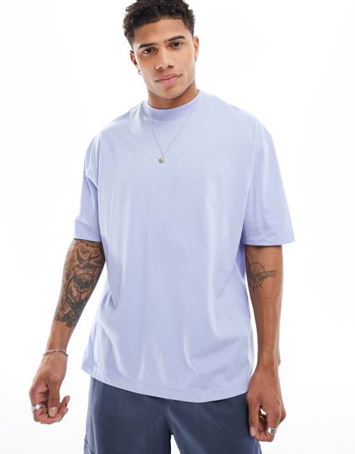 ASOS DESIGN – Essential – Oversize-T-Shirt in Hellblau mit hohem Ausschnitt