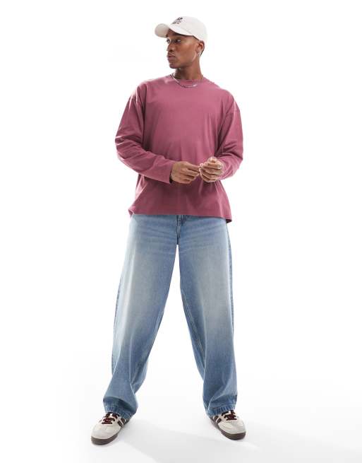 ASOS DESIGN essential oversized boxy long sleeve t-shirt in dark pink