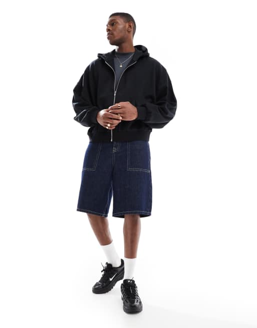 ASOS DESIGN essential oversized boxy zip up hoodie in black