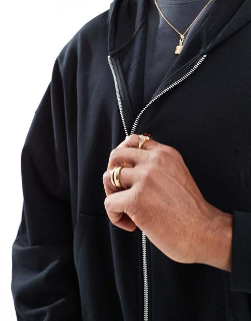 ASOS DESIGN essential oversized boxy zip up hoodie in black