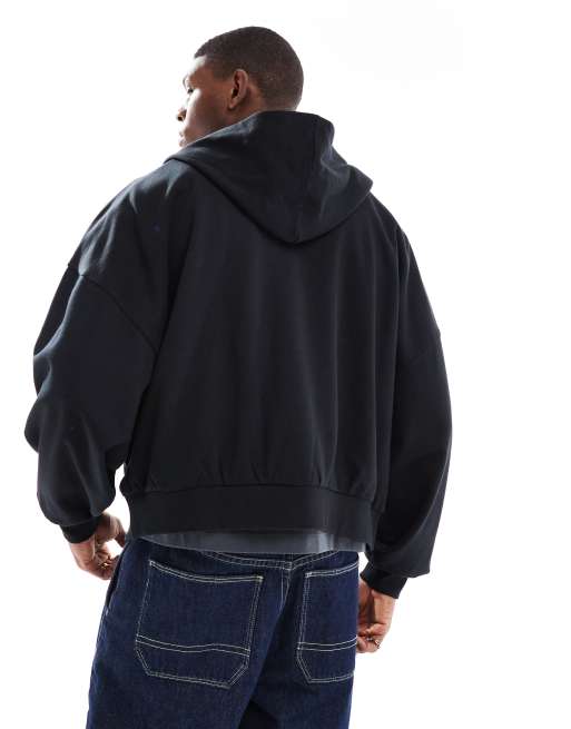 ASOS DESIGN essential oversized boxy zip up hoodie in black