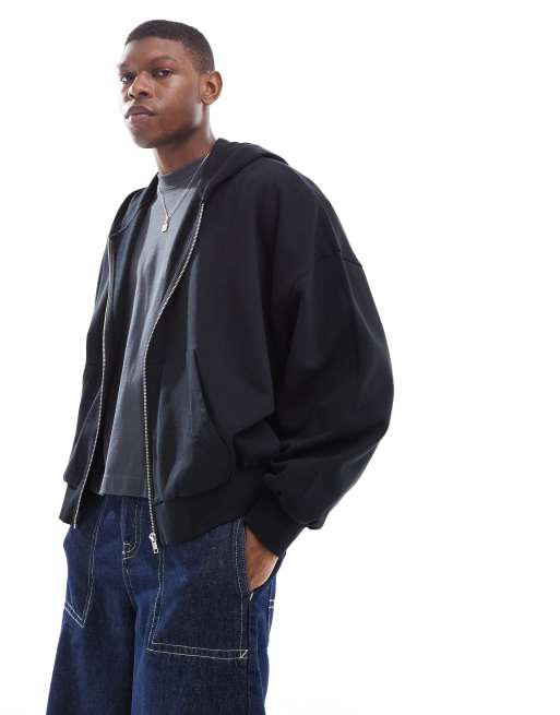 ASOS DESIGN essential oversized boxy zip up hoodie in black