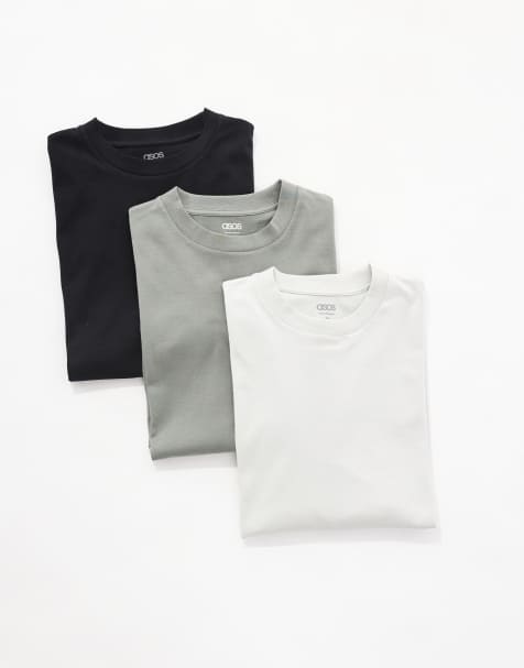ASOS DESIGN essential oversized crew neck t-shirts 3 pack in black, green and gray - view 1