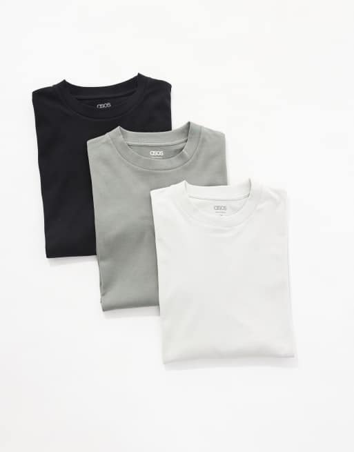 ASOS DESIGN essential oversized crew t-shirt in 3 pack in black, green and grey  