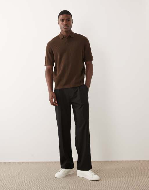 ASOS DESIGN - Essential - Oversized fijngebreide polo in bruin, 2 van 5