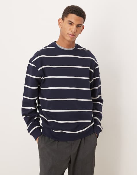 ASOS DESIGN - Essential - Oversized gestreept sweatshirt in marineblauw - view 1