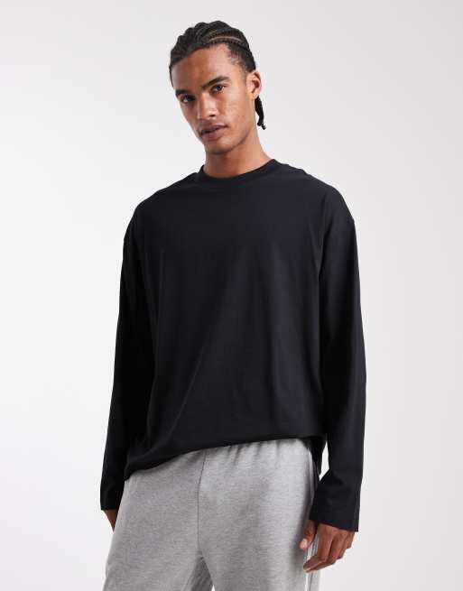 ASOS DESIGN essential oversized high long sleeve t-shirt in black  - BLACK