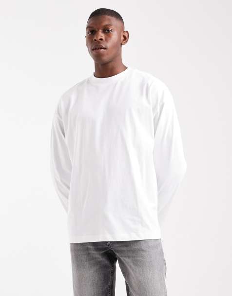 ASOS DESIGN essential oversized high neck long sleeve T-shirt in white - view 1