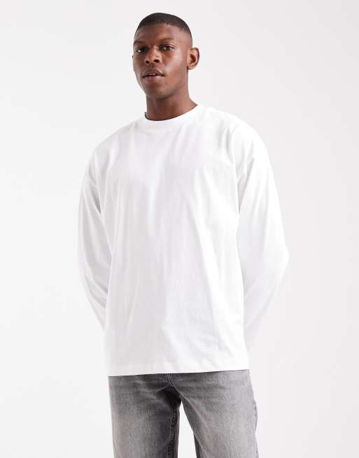 ASOS DESIGN essential oversized high neck long sleeve T-shirt in white
