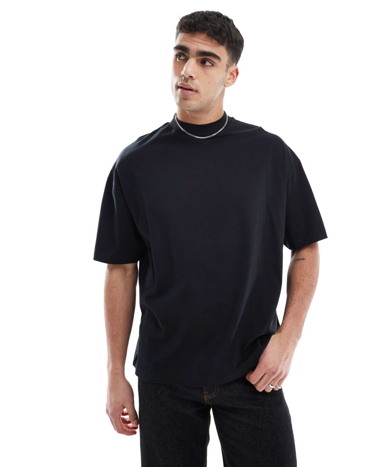 ASOS DESIGN essential oversized high neck t-shirt in black