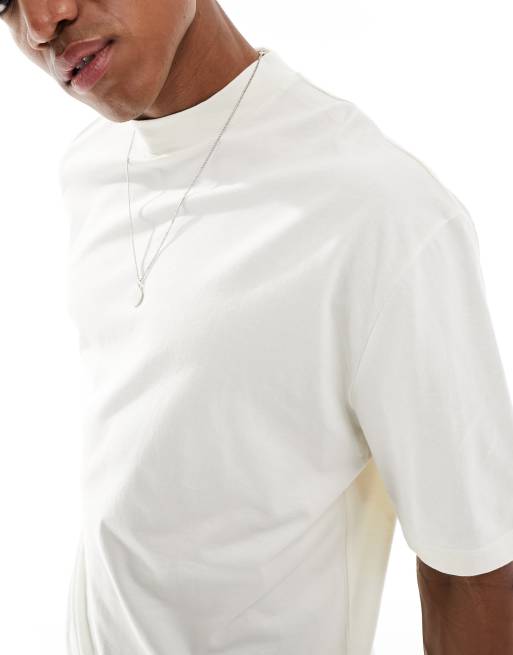 ASOS DESIGN essential oversized high neck t-shirt in cream , 3 of 4