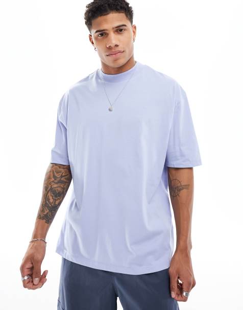 ASOS DESIGN essential oversized high neck t-shirt in light blue - view 1