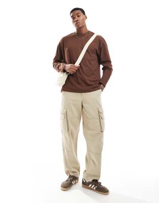 Asos Design Essential Oversized Long Sleeve T-shirt In Brown