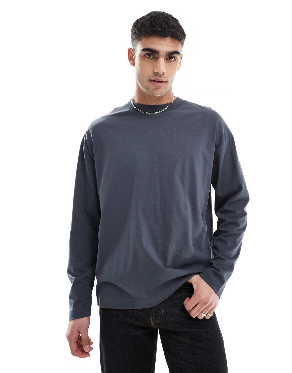 ASOS DESIGN essential oversized long sleeve t-shirt in charcoal