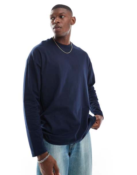ASOS DESIGN essential oversized long sleeve t-shirt in navy - view 1