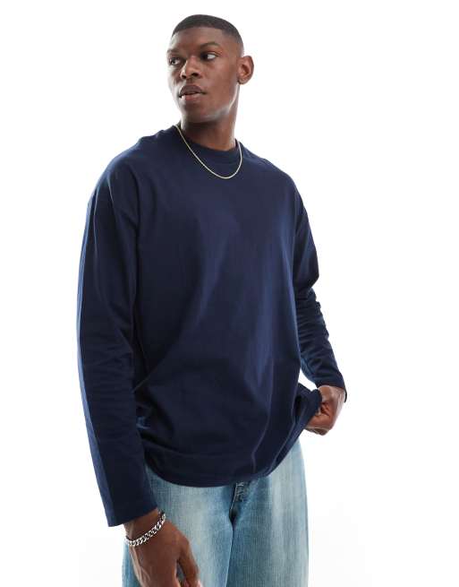 ASOS DESIGN essential oversized long sleeve t-shirt in navy 