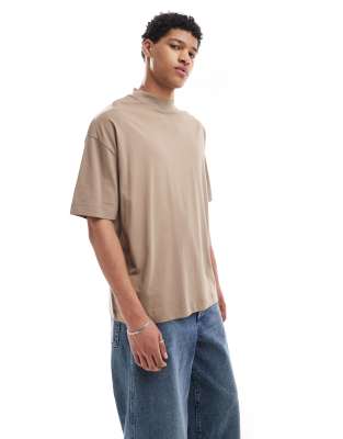 ASOS DESIGN essential oversized t-shirt with high neck in stone