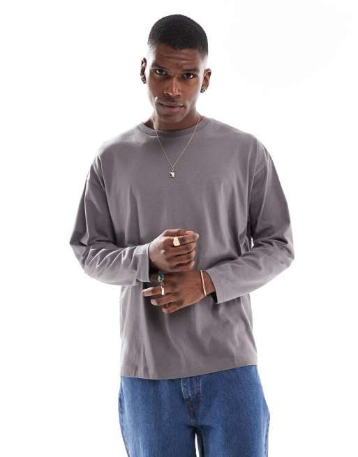 ASOS DESIGN essential oversized t-shirt with long sleeves in charcoal