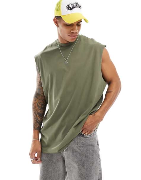 ASOS DESIGN essential oversized tank in khaki - view 1