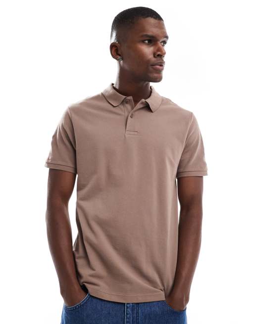 ASOS DESIGN essential pique polo in brown