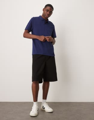 Asos Design Essential Pique Polo In Blue