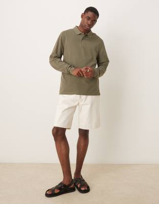 Asos Design Essential Pique Polo With Long Sleeves In Green