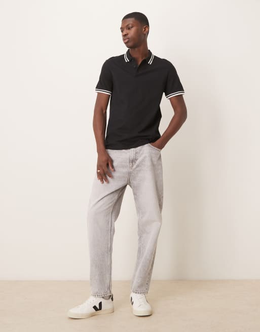 ASOS DESIGN tipped pique polo shirt in black