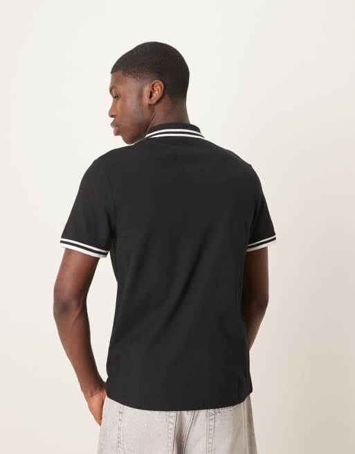ASOS DESIGN tipped pique polo shirt in black