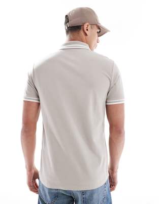 Asos Design Essential Pique Polo With White Tipping In Neutral