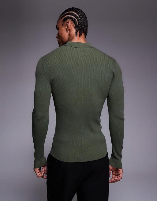 ASOS DESIGN - Essential - Polo attillata in maglia a costine kaki, 3 di 5
