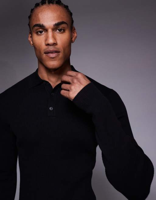 ASOS DESIGN - Essential - Polo attillata in maglia nera a costine, 5 di 5