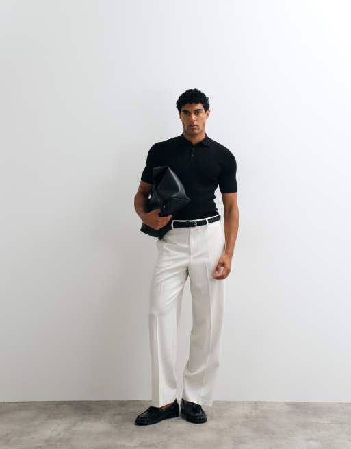 ASOS DESIGN - Essential - Polo attillata in maglia nera a costine, 4 di 5