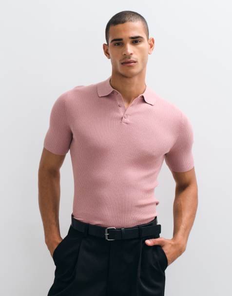 ASOS DESIGN - Essential - Polo attillata in maglia rosa a costine - view 1