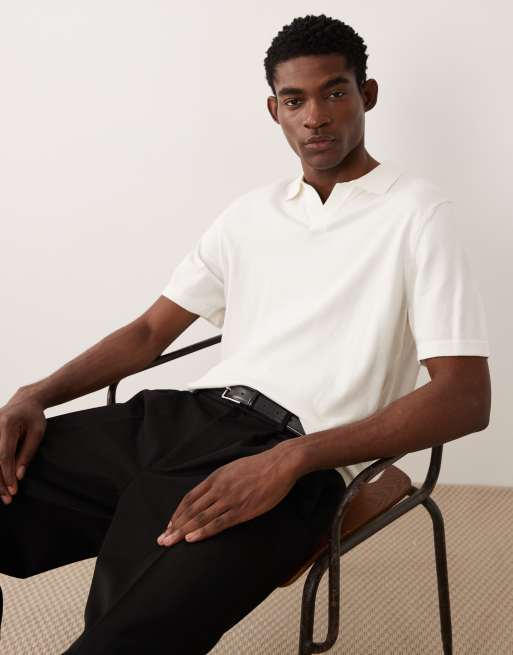 ASOS DESIGN - Essential - Polo comoda in maglia sottile bianco sporco con intaglio