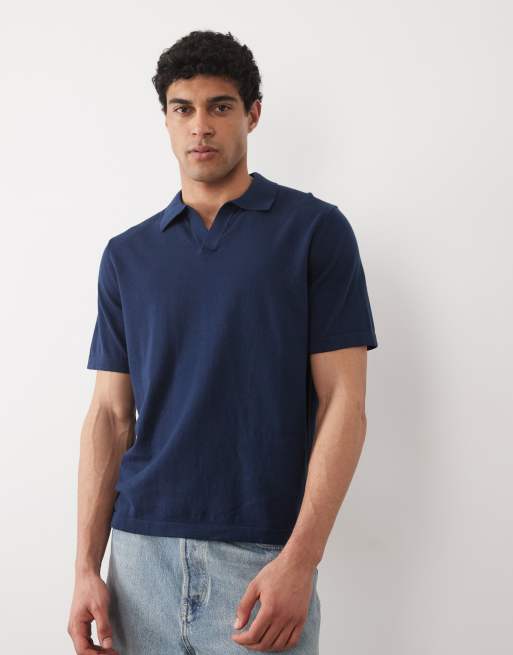 ASOS DESIGN - Essential - Polo comoda in maglia sottile blu navy con intaglio