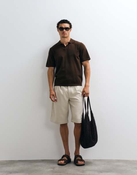 ASOS DESIGN - Essential - Polo comoda in maglia sottile marrone con intaglio - view 1