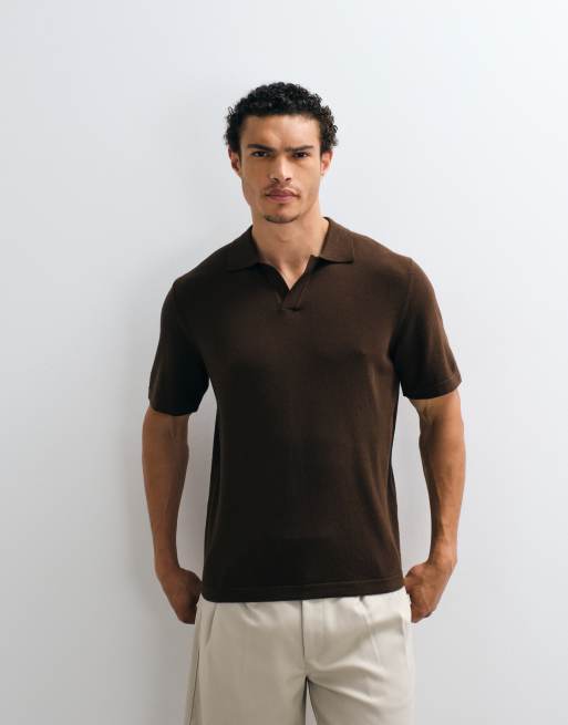 ASOS DESIGN - Essential - Polo comoda in maglia sottile marrone con intaglio, 2 di 7