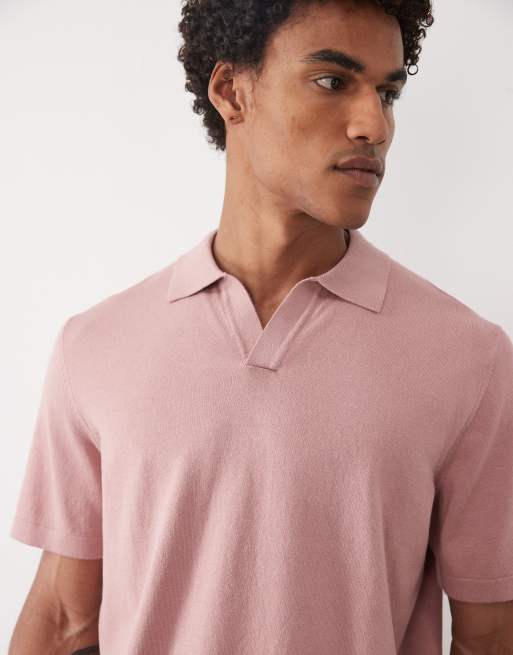 ASOS DESIGN - Essential - Polo comoda in maglia sottile rosa con intaglio